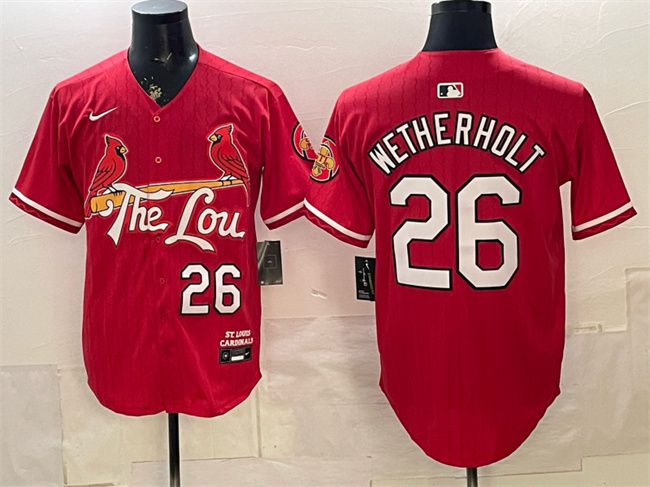 Men's St. Louis Cardinals #26 JJ Wetherholt Red 2024 City Connect Stitched Baseball Jersey